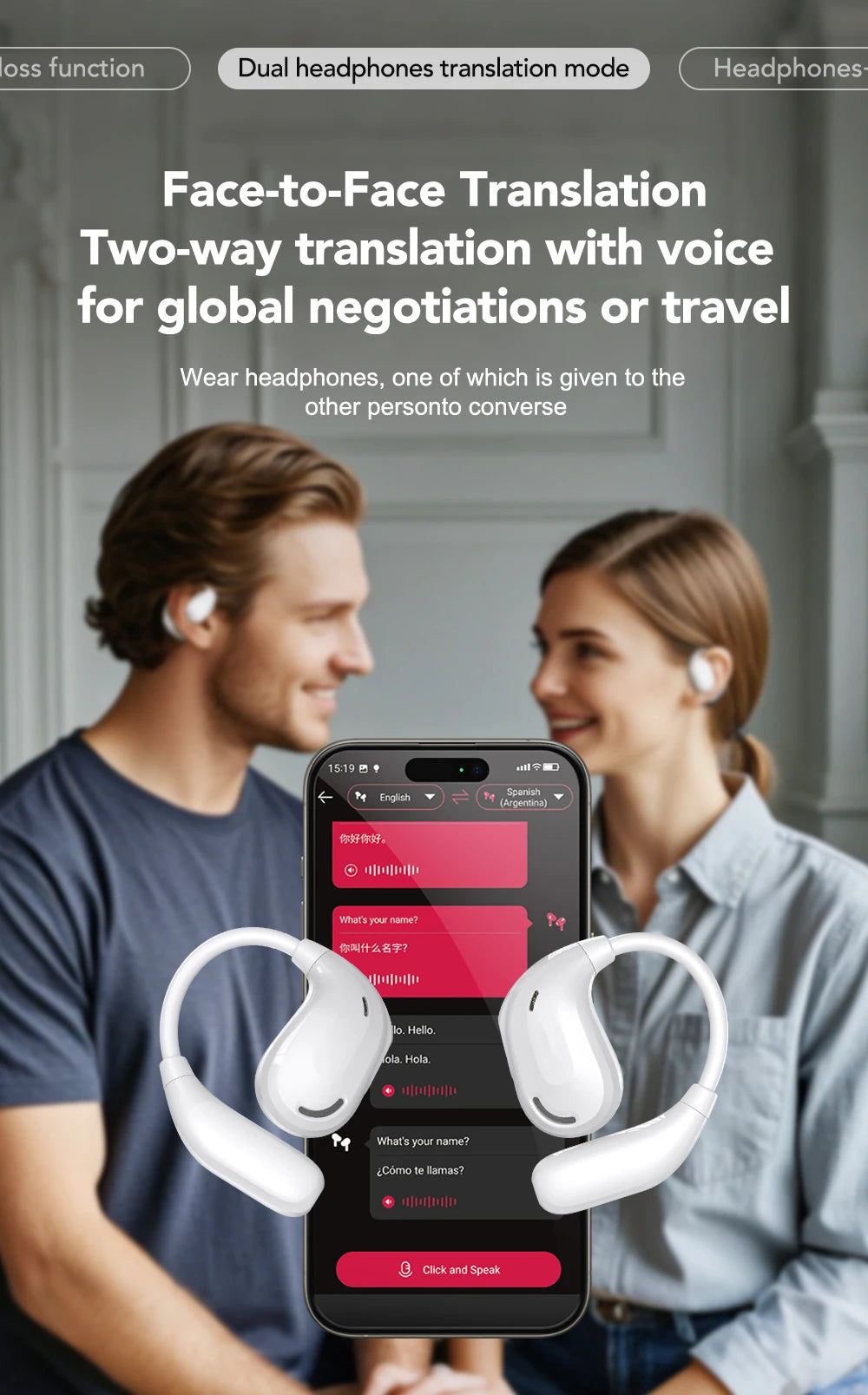 XT66PRO AI Translator Earbuds – 135+ Languages, Waterproof, 90H Battery, ASMR Headset